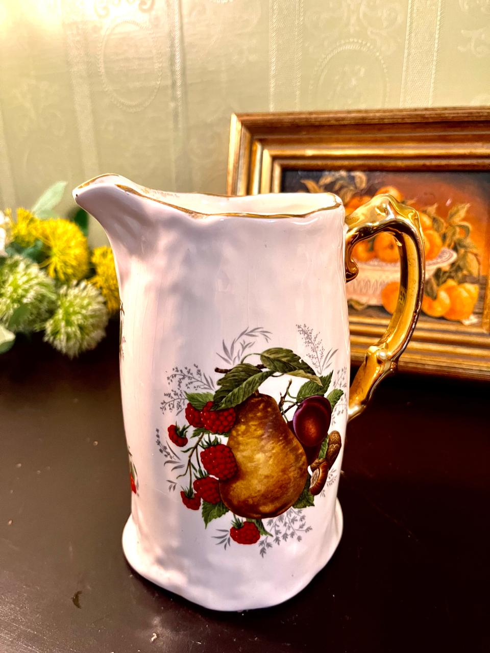 Vintage Pear & Raspberry Porcelain Pitcher – 7 Inch
