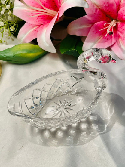 Clear Cut Crystal Swan Decorative Dish 5.5 in