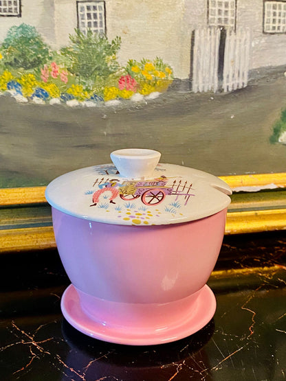 Mid-Century English Pink Ceramic Sugar Bowl with Lid – Street Musician Design