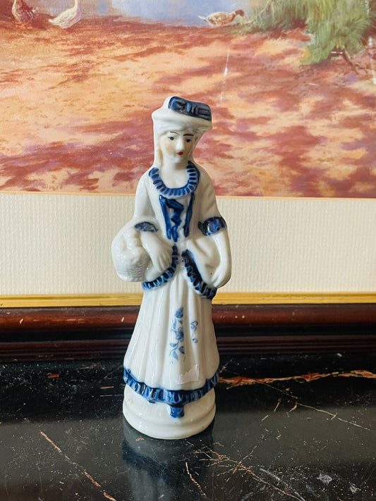 Victorian Style Lady in Blue & White Dress Figurine (England) Blue Pottery Home Decor