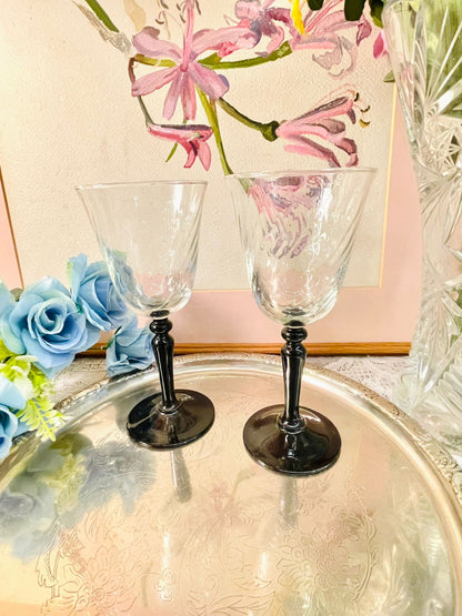 Vintage Clear Goblets with Black Stems – Set of 2