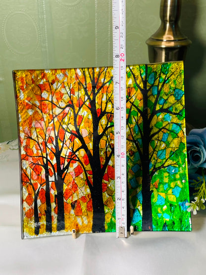 Colourful Tree of Life Glass Plater  20 cm