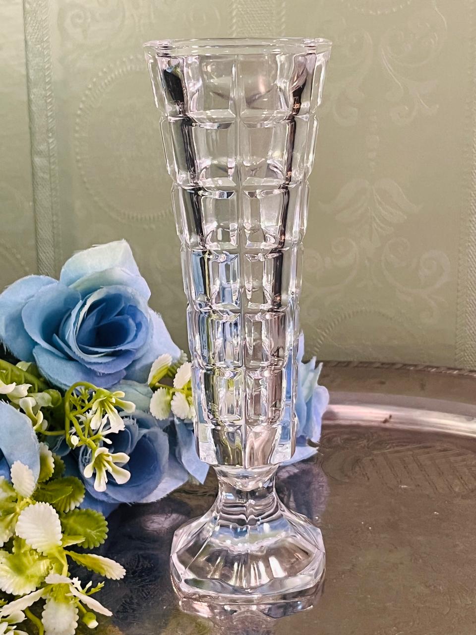 Vintage Crystal Bud Vase with box 18 cm Block Facet Design