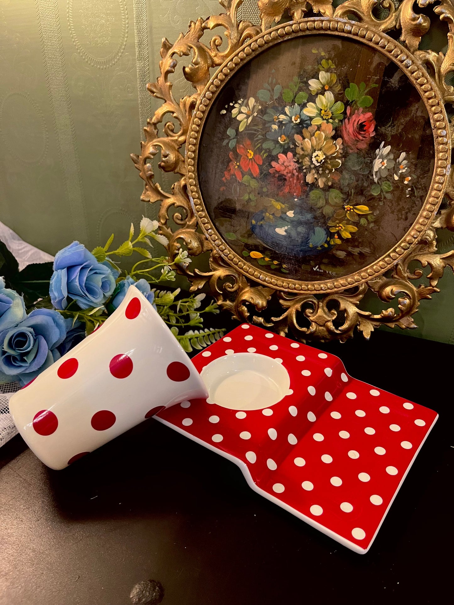Red Polka Dot Mug & Snack Plate Set