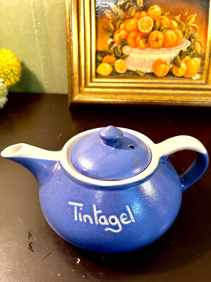 Vintage Blue Stoneware Teapot – "Tintagel" – 4 Inch