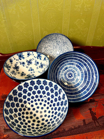 IKEA Blue Pattern Ceramic Bowls 5 Inch | Set of 4 | Sweden Design