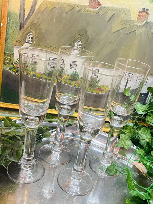 Set of 4 Vintage Etched Cordial Glasses – Bell Shaped Aperitif Set