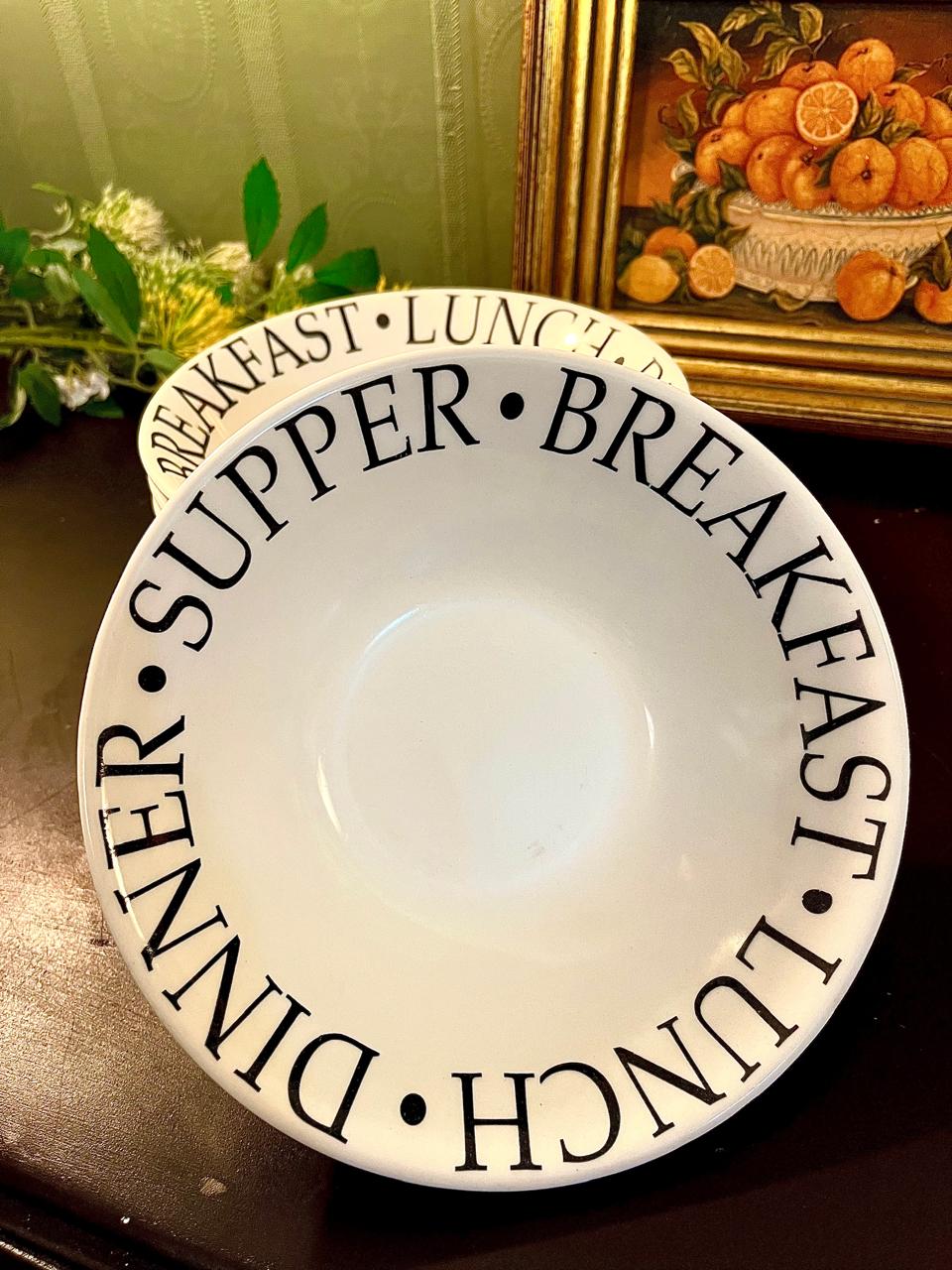 Vintage Typography Cereal Bowls Set of 4 – 7 Inch Black & White
