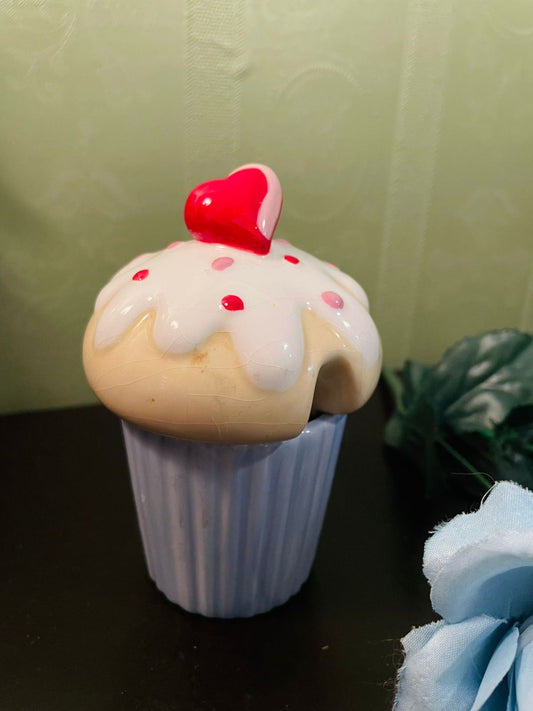 Vintage Cupcake Ceramic Trinket Jar 4.5 Inch Decor