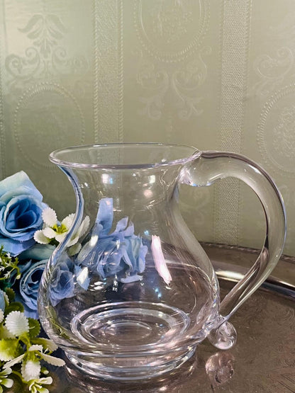 Vintage Clear Crystal Water Jug 13 cm Curved Handle