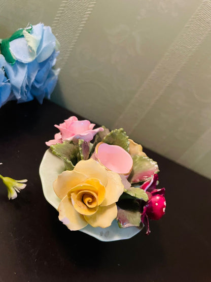 Vintage Porcelain Floral Candle Holder – Hand-Painted Roses Centerpiece, 3 Inch