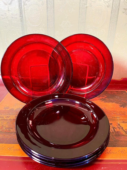 Ruby Red Crystal Medium Plates | Vintage Crystal Serveware | Set of 6