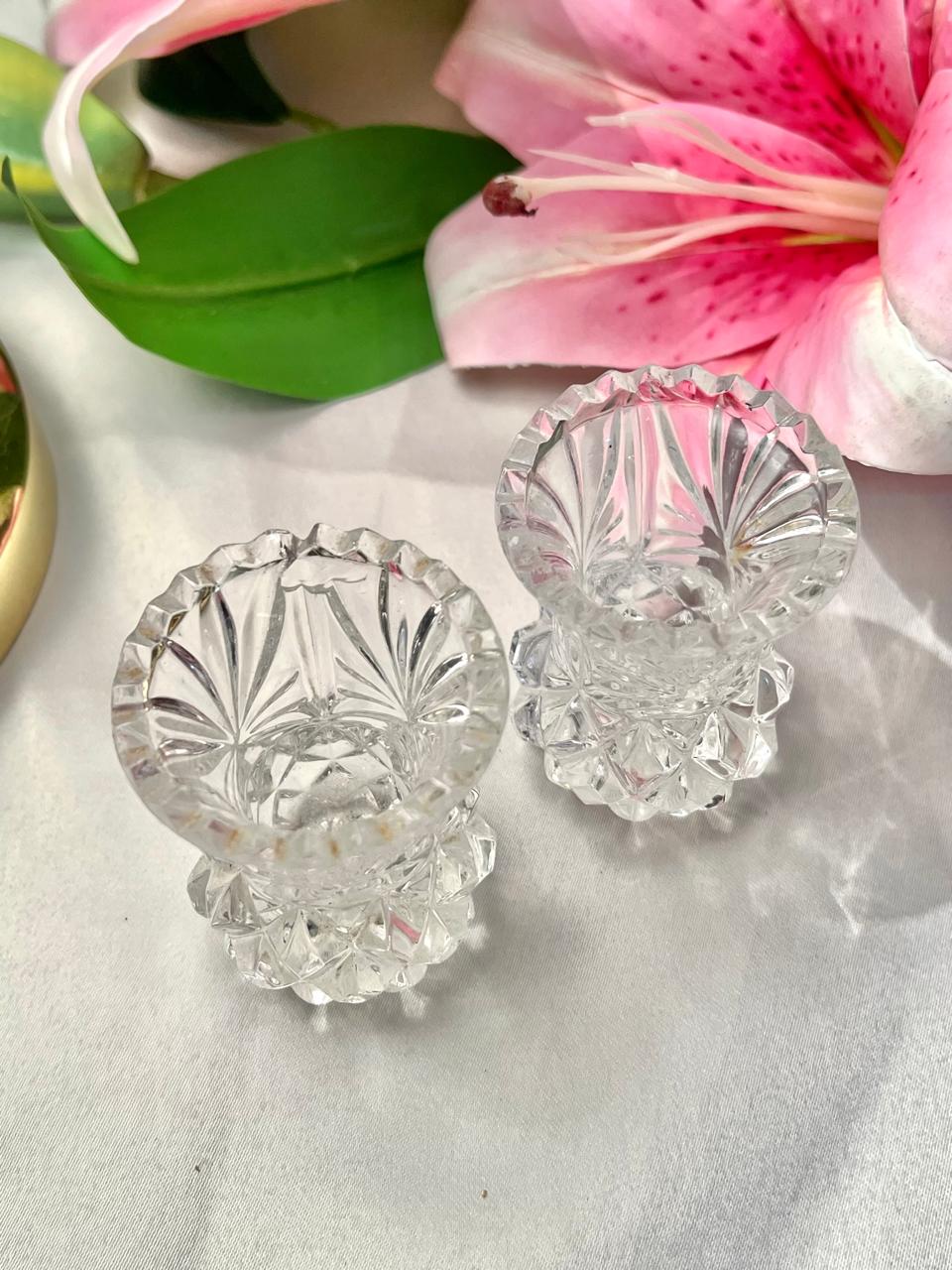 Vintage Clear Crystal Mini Vases – Pair, 3 Inch