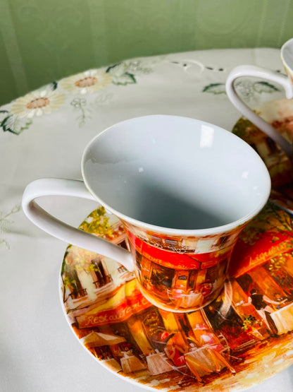 Oscar & Bromley Café Scene Cup & Saucer 4-Piece Set 10 cm