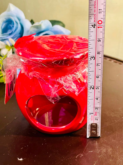 Red Ceramic Heart Wax Melt Burner & Tealight Oil Warmer (4 Inch)