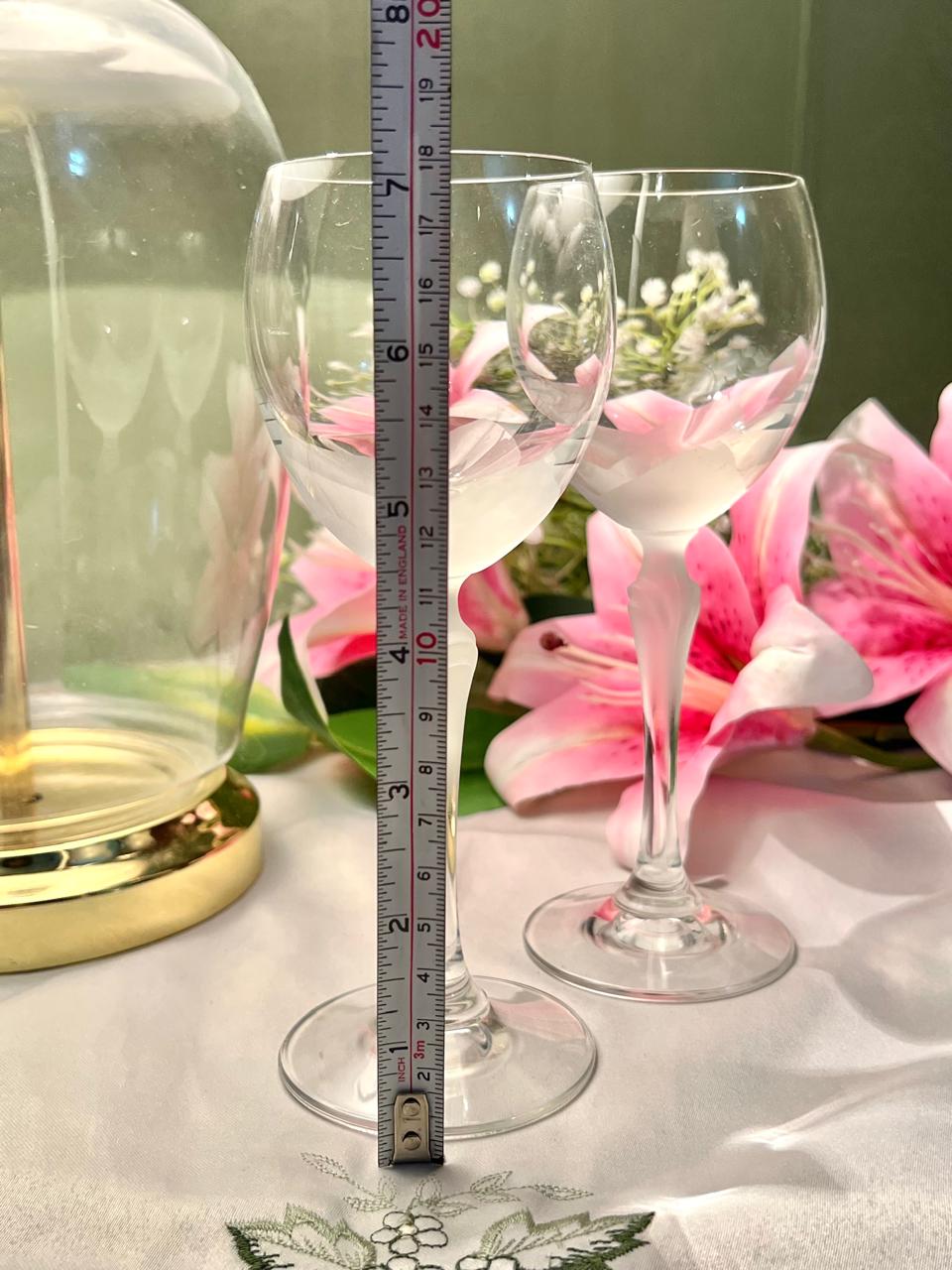 Vintage Frosted Floral Crystal Goblets – 2 Pieces, 7 Inch