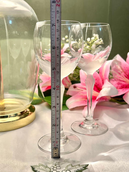 Vintage Frosted Floral Crystal Goblets – 2 Pieces, 7 Inch