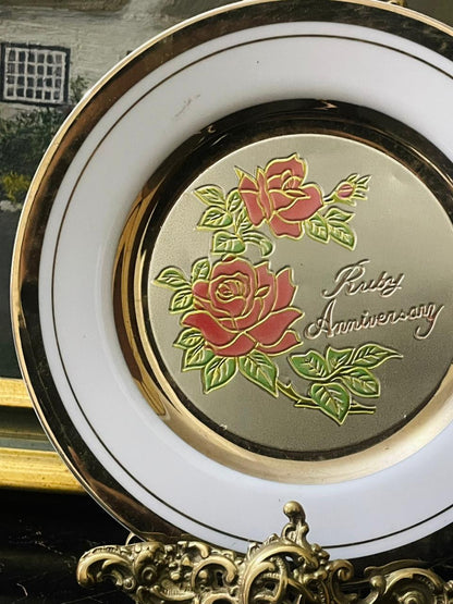 Elegant Ruby Anniversary Metallic Golden Décor Plate – 6 to 7 Inch Collectible Made in England