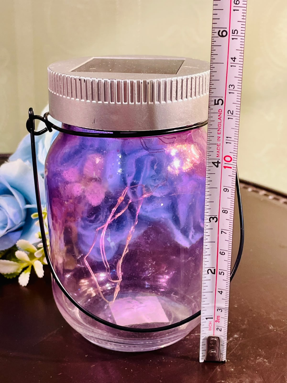 Solar LED Purple Lantern Jar – Decorative Hanging Light 15cm