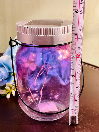 Solar LED Purple Lantern Jar – Decorative Hanging Light 15cm