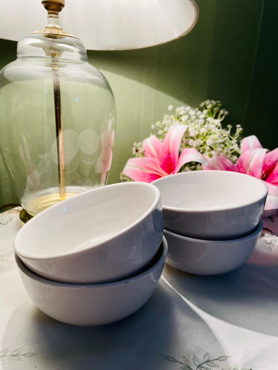 White Ceramic Serving Bowls – Set of 4, 5.5 Inch