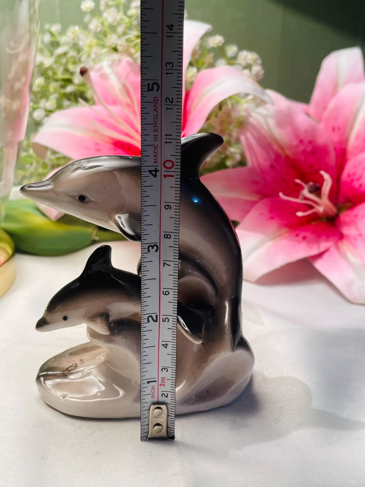 Dolphin Mother & Calf Ceramic Figurine Approx. 10 cm