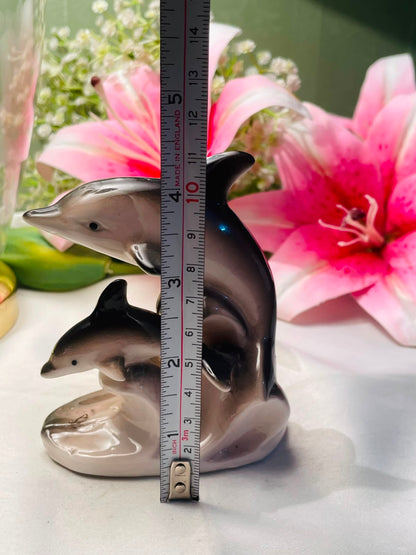 Dolphin Mother & Calf Ceramic Figurine Approx. 10 cm