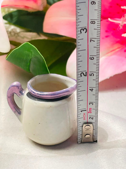Miniature Cream Ceramic Jug with Lilac Handle Approx. 5 cm