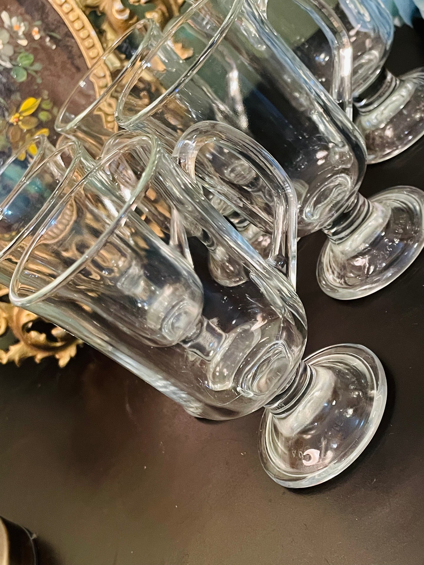 Vintage Glass Footed Drinking Glasses Set of 6