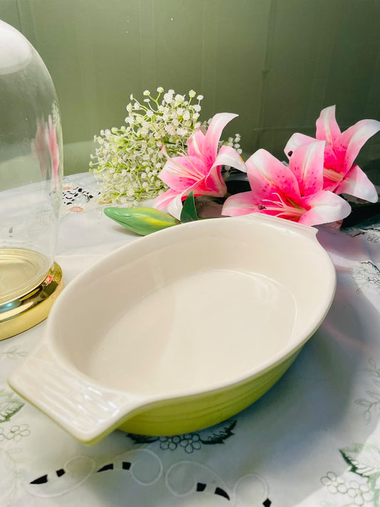 Hand Painted White Oval Baking & Serving Dish 11.5"