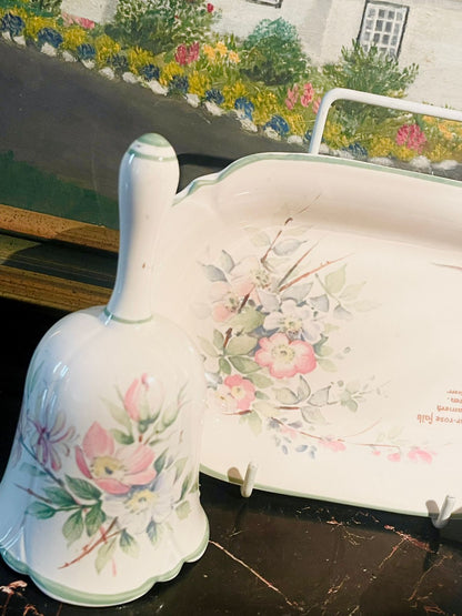 Royal Stafford “Dog Roses” Trio Set — Bell, Vase & Tray (Made in England)