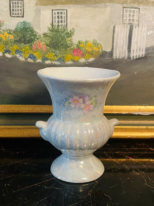 vintage vase, floral ceramic vase, pearl lustre vase, iridescent decor, collectible pottery, english vintage vase, cottagecore home decor, pastel vase, small flower vase, tabletop decor pakistan, romantic home accents, sunsetvintage, victorianstyle, elegantvintage, englishdecor