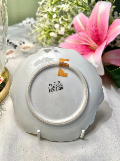 H.C.F. London Floral Wall Plate Pink Rose Gold Trim 11 cm