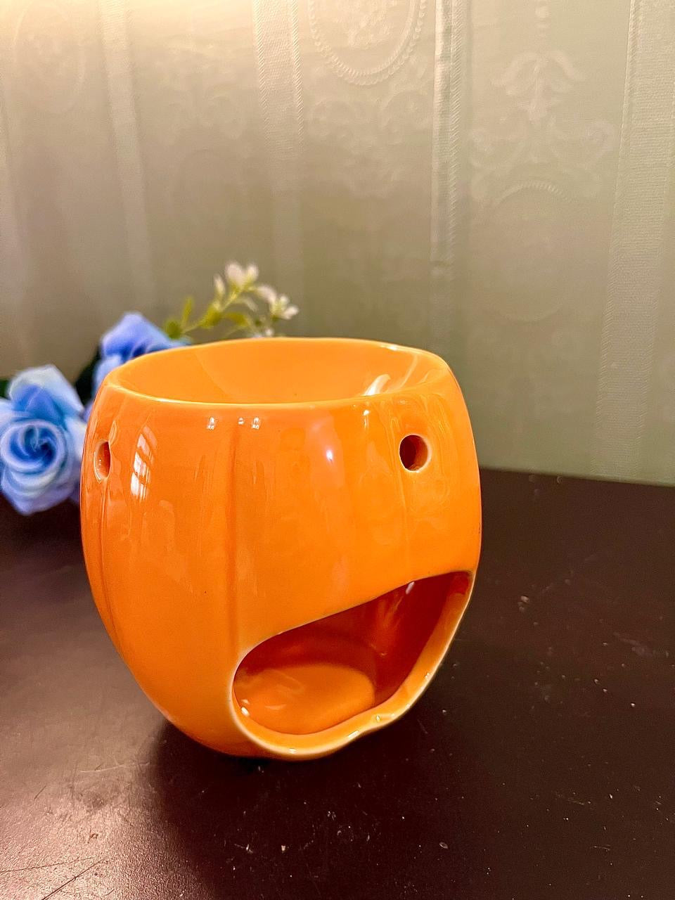 Orange Ceramic Halloween Pumpkin Oil Burner | Jack O Lantern Wax Melt Holder