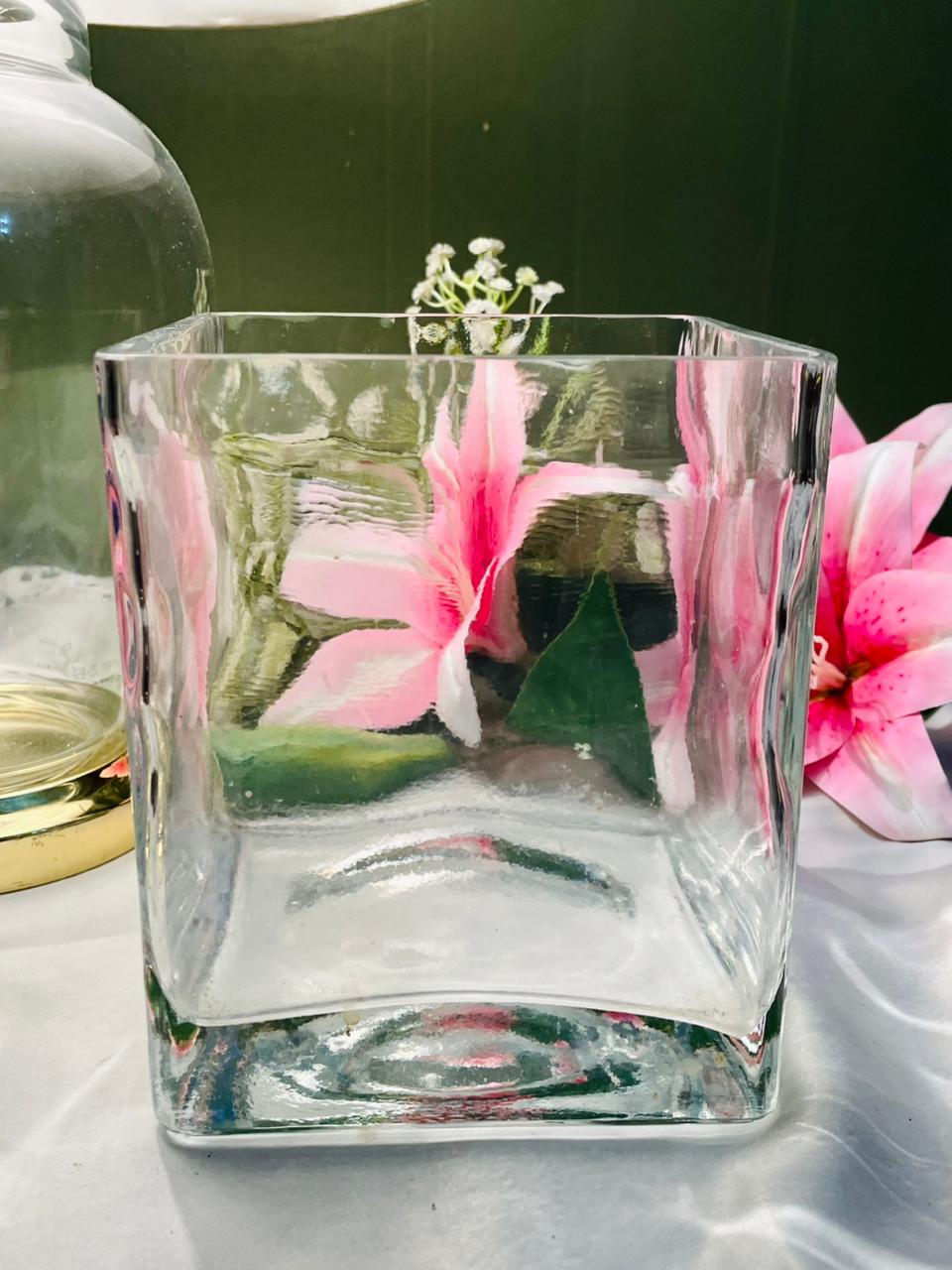Vintage Clear Crystal Square Vase 6.5 in