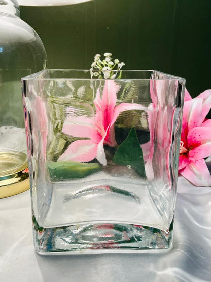 Vintage Clear Crystal Square Vase 6.5 in
