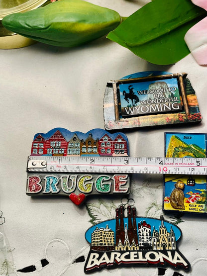 Fridge Magnet 4-Piece Travel Souvenir Decor Set Brugge Barcelona & Gibraltar