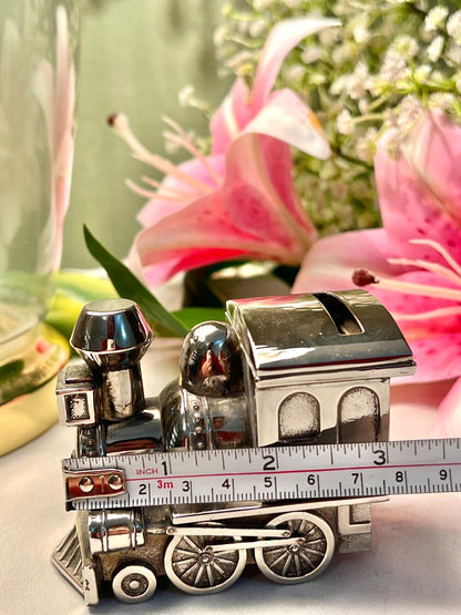 Vintage Silver-Tone Train Coin Bank Miniature Approx. 8cm
