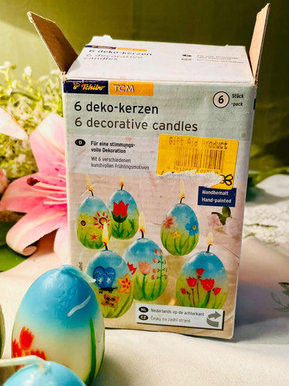 Set of 6 Floral Easter Egg Candles | Blue & Multicolour 2.5in