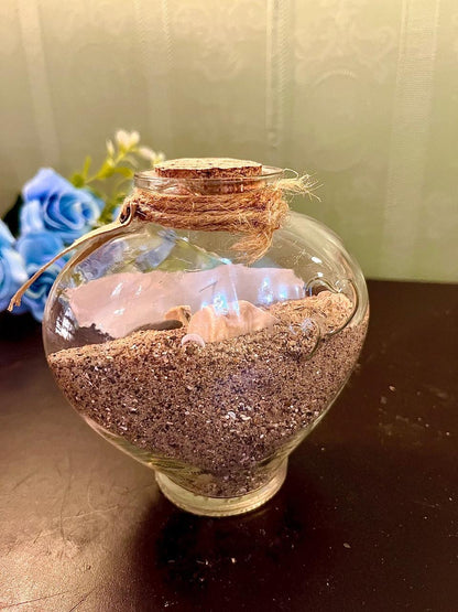 Glass Sand & Shell Decorative Jar with Cork Lid