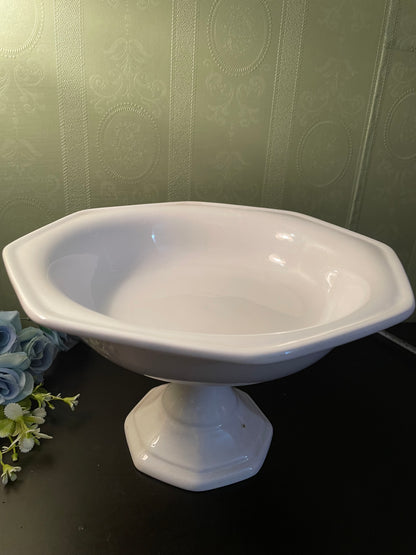 White Ceramic Footed Pedestal Serving Bowl Decorative Centerpiece Dish