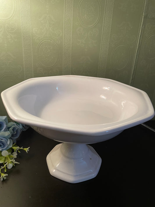 White Ceramic Footed Pedestal Serving Bowl Decorative Centerpiece Dish