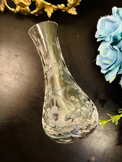 Vintage Etched Crystal Floral Bulb Vase