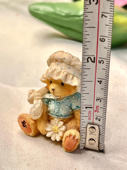 Vintage Miniature Teddy Bear Figurine Blue Outfit 5 cm