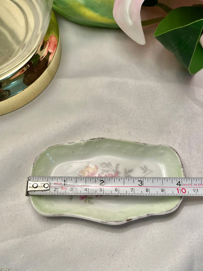 Vintage Green Floral Rectangular Dish, 4.25 in