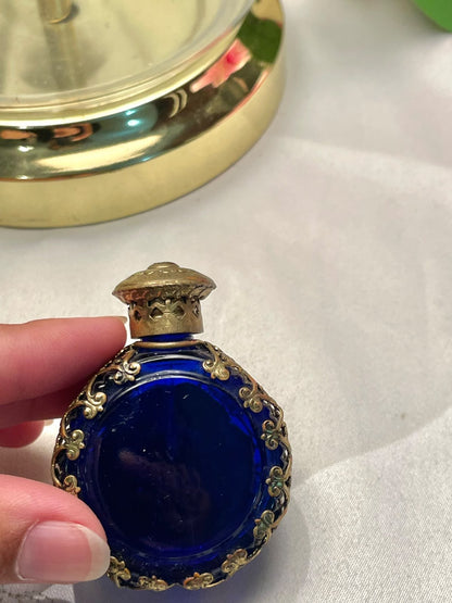 Vintage Gold-Tone Jeweled Miniature Bottle Approx. 7 cm