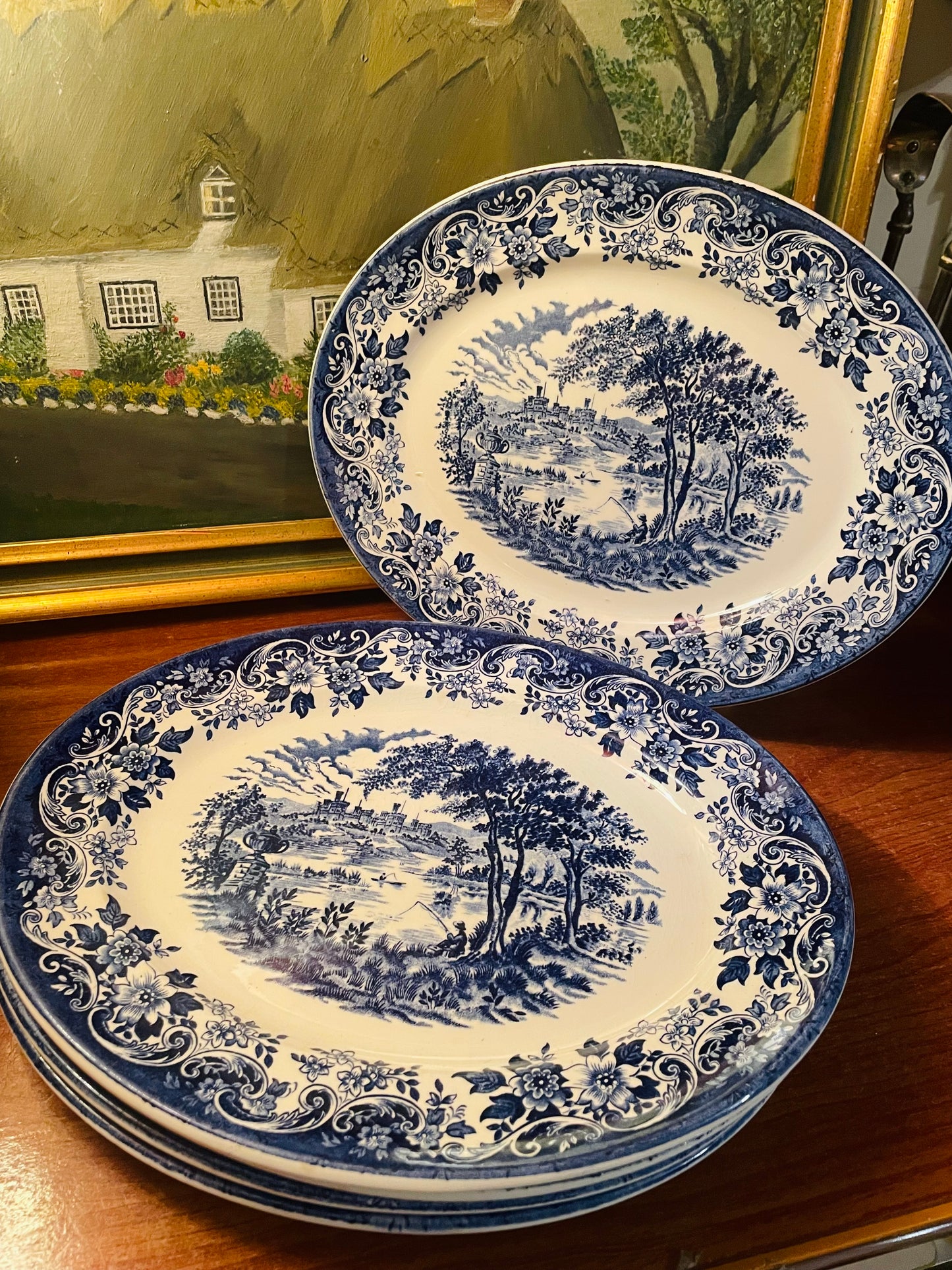 Churchill Blue Willow Large Oval Dishes, Rice Dishes, Long Platers, England