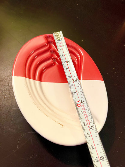 Vintage Red and White Ceramic trinket plate 14 cm
