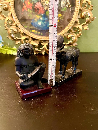Egyptian Scribe and Bull Figurine Set