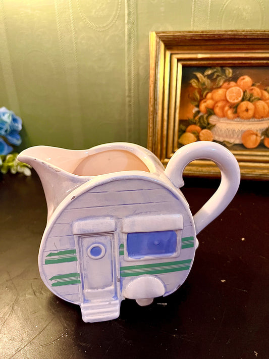 Novelty Caravan Ceramic Jug – White Green and Lilac Camper Pitcher
